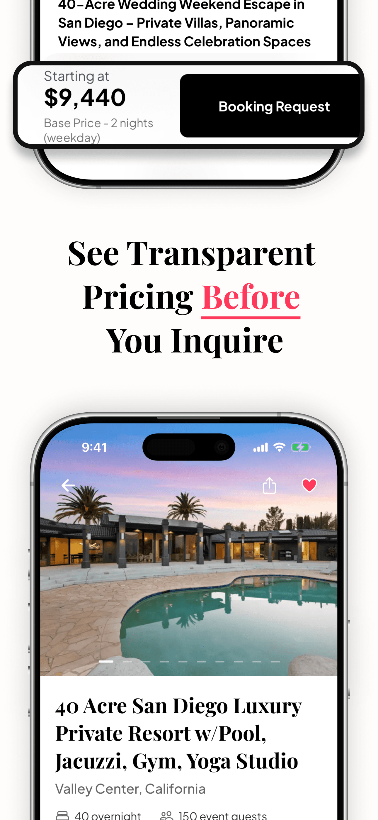 WedStay App - Transparent Pricing